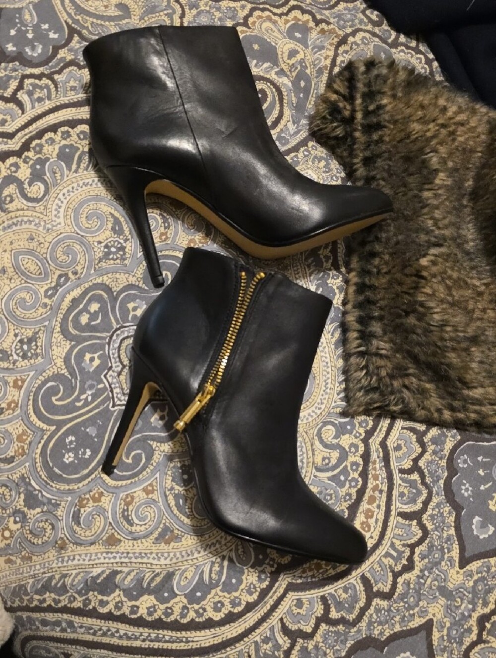 Banana Republic Black Ankle Booties with Gold Zip Detail